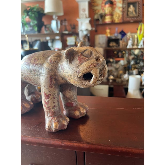 Pre Columbian Style Pottery Cat . Possible Jaguar by the looks of the Teeth . Come from an Estate Sell. Unknown Date but I...