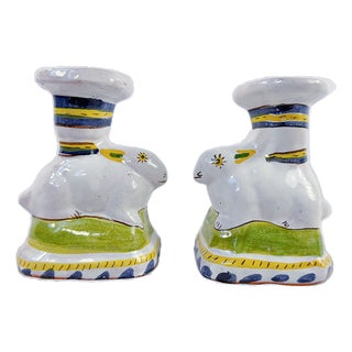 Vintage "Faiança Portuguesa" Rabbit Candle Holders - A Pair For Sale