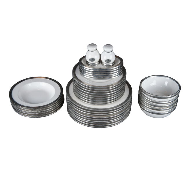 Tuscan Late 20th Century Arte Italica Marinoni Tuscan Pewter & Porcelain Dinnerware Place Settings- 37 Pieces For Sale - Image 3 of 11