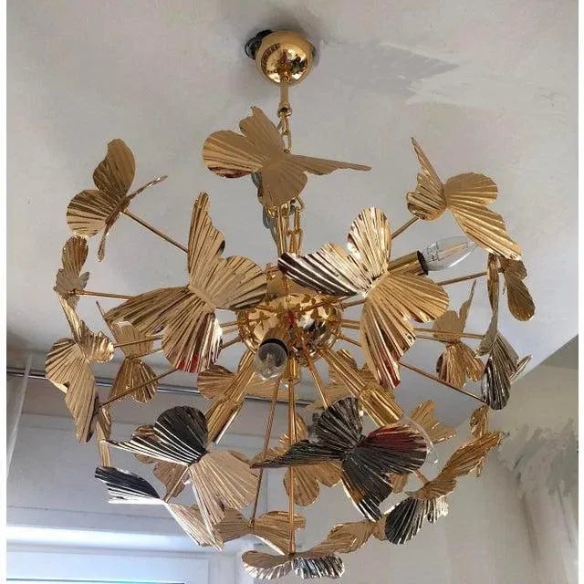 Sputnik Chandelier Butterfly Hammer Brass Italian Not Murano Glass metal frame in gold all plates are handmade hammer and...
