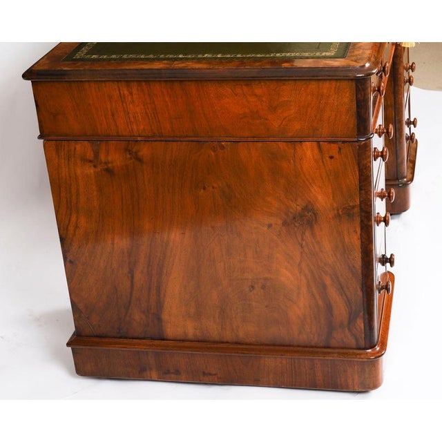 Antique Victorian Burr Walnut Twin Pedestal Desk, 1860s For Sale - Image 13 of 18