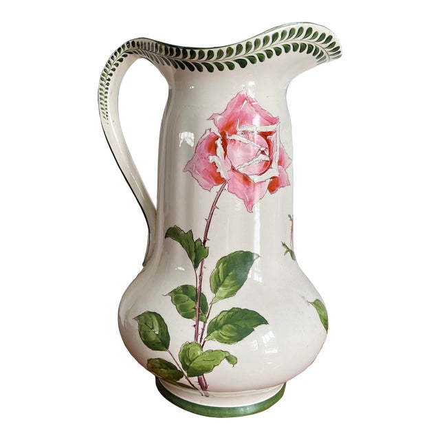 Vintage Furnivals Hand Painted Rose Water Jug Pitcher For Sale