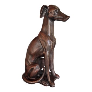 Vintage Hand Carved Sculpture of Seated Greyhound or Whippet For Sale