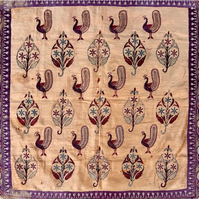 Antique Indian Silk Embroidery Textile, Framed For Sale - Image 4 of 18