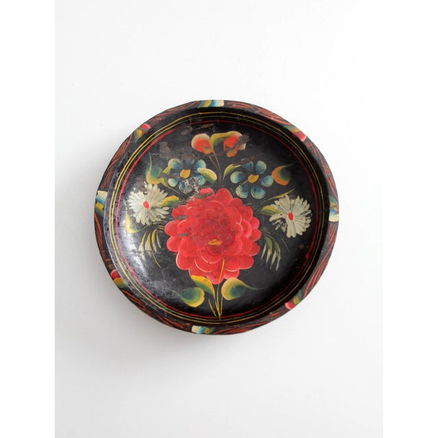 Vintage 1950s Hand-Painted Floral Wooden Bowl For Sale - Image 16 of 18