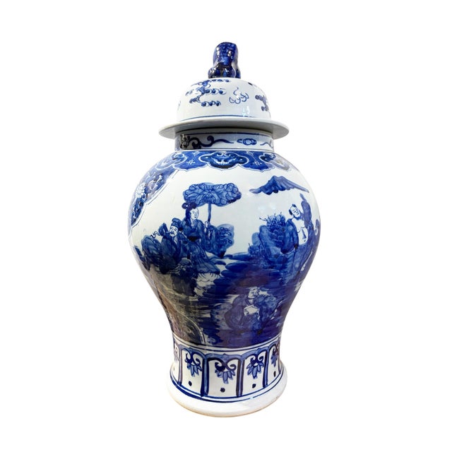 Vintage Lg Chinoiserie Cobalt Blue & White Temple Ginger Jar 23" H For Sale In New York - Image 6 of 12