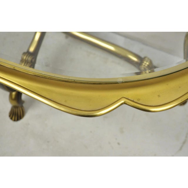 Brass Vintage Italian Hollywood Regency Brass Base Glass Top Console Sofa Hall Table For Sale - Image 8 of 12