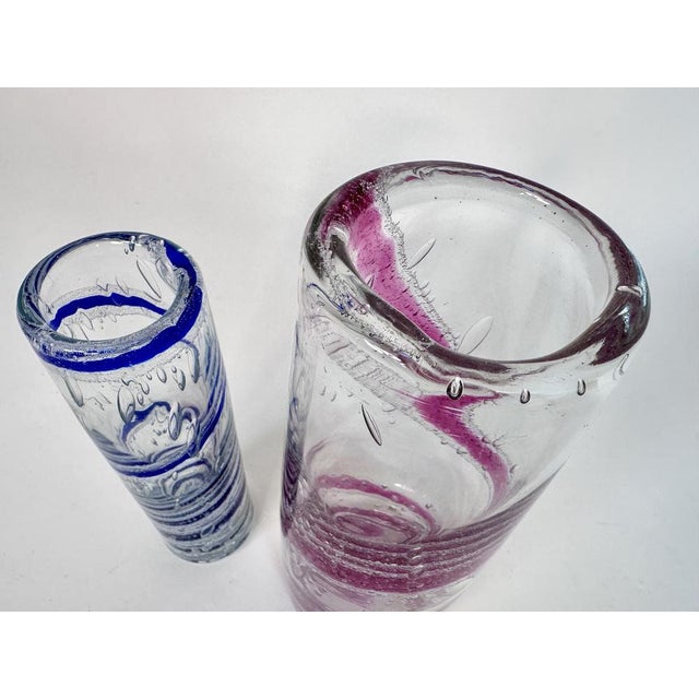 Modern Mouth-Blown Glass Art Vases with Spiral Decor from Theresienthal Glassworks, Germany 1970s, Set of 2 For Sale - Image 3 of 14