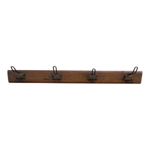 Antique English Yellow Pine Cast Iron Wooden Coat Rail 1890s