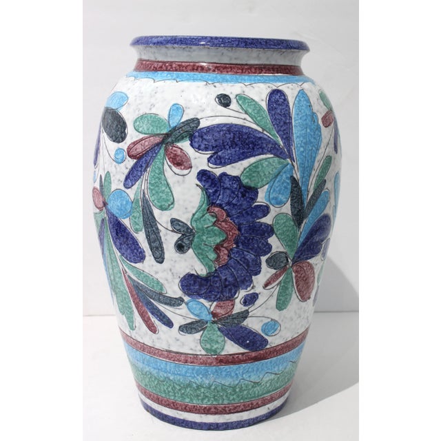1970s Artisan Italian Terra Cotta Majolica Painted Urn For Sale - Image 4 of 10