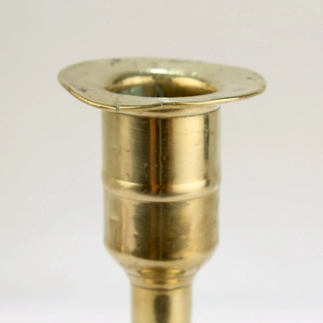 Mid 18th Century Antique 18th Century George II English Brass Petal Base Single Candlestick For Sale - Image 5 of 13