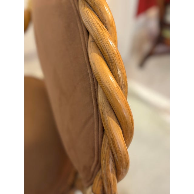 Contemporary McGuire, 6 Twisted Rattan Dining Chairs. Covered in Performance Suede. For Sale - Image 3 of 9