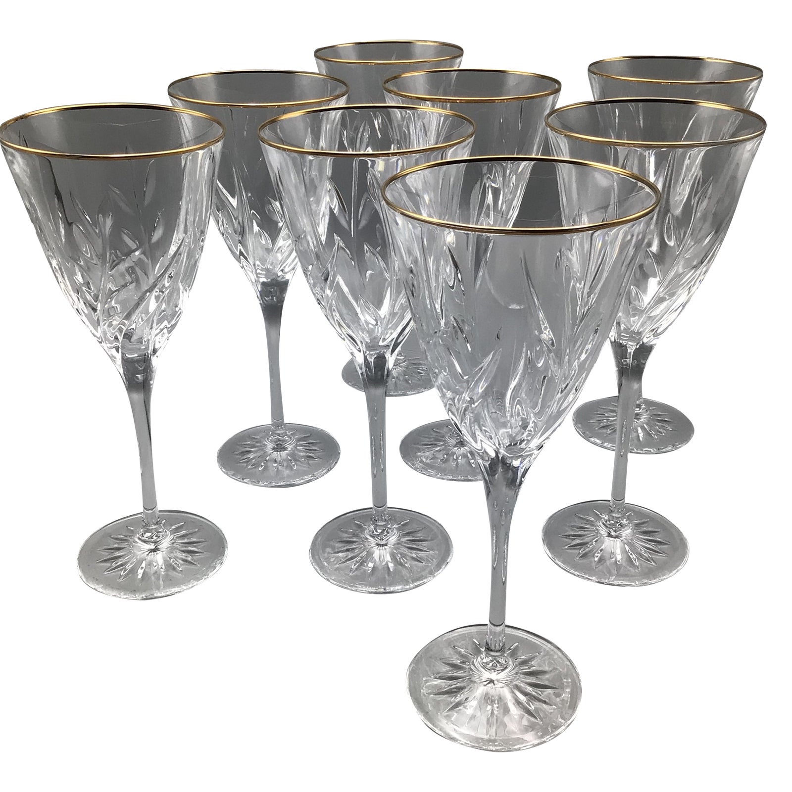 Vintage Mikasa Gold Rim Dune Grass Pattern Wine Glasses Set of 8