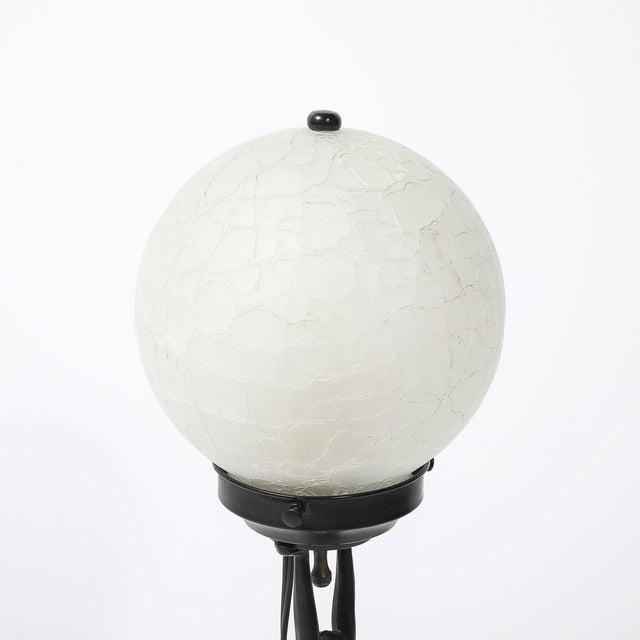 Art Deco Frankart L210 Nude Bronze & Craqueleur White Glass Shade Table Lamp For Sale - Image 12 of 18