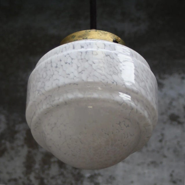 French Clichy White Glass Pendant Lamp For Sale - Image 6 of 8