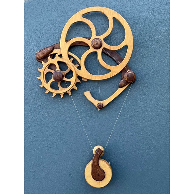 Coffee Vintage Hand Made Kinetic Wood Wall Sculpture For Sale - Image 8 of 12