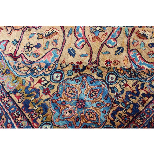 Classic Colorful Antique Large Lavar Kerman Rug in Salmon Background For Sale - Image 12 of 13
