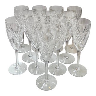 Set of 12 Baccarat Auvergne French Crystal Champagne Flutes For Sale