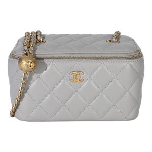 Grey Quilted Lambskin Small Pearl Crush Vanity Case