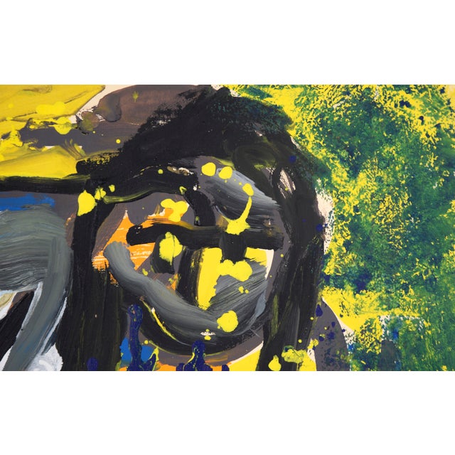 1970s Nude in the Garden Abstract Expressionist Original Acrylic Painting on Paper by Michael William Eggleston For Sale - Image 5 of 9
