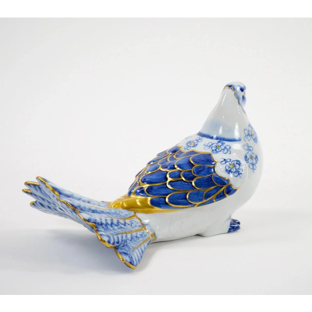 Royal Blue Large Italian Hand Painted / Gilt Polychrome Porcelain Dove Bird Figurines For Sale - Image 8 of 12