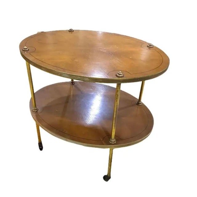 Brown Two-Tier Mahogany and Brass Hollywood Regency Side Table For Sale - Image 8 of 8