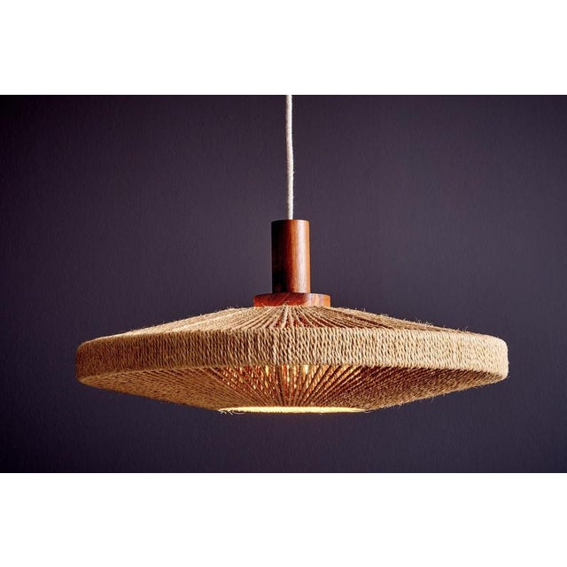 Wood UFO Disc Pendant with Teakwood Centerpiece from Temde Leuchten, Germany, 1970s For Sale - Image 7 of 17