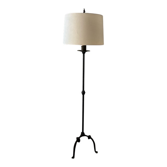 1990s Laura Lee Designs Handcrafted Wrought Iron Tripod Floor Lamp For Sale