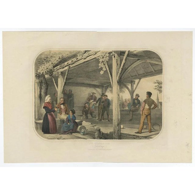 Antique print titled 'Plate IV 'De Beugelbaan - Le Jeu de Passe.' This plate shows a 19th century scene in Noord-Brabant,...