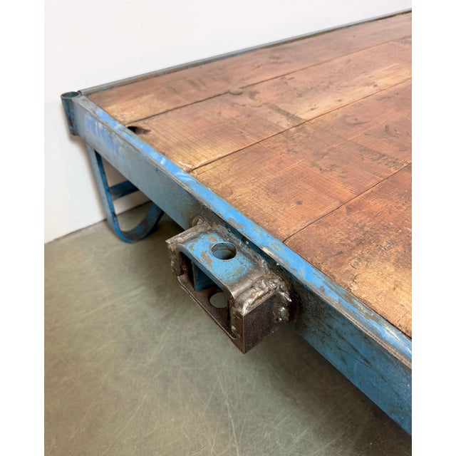 Wood Large Industrial Blue Coffee Table Cart, 1960s For Sale - Image 7 of 16
