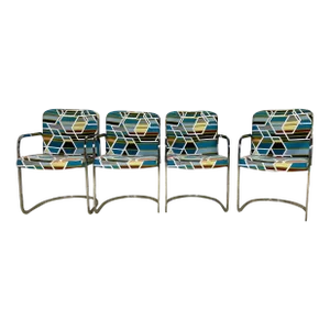 Mid 20th Century Chrome Chairs With Maharam Fabric - Set of 4