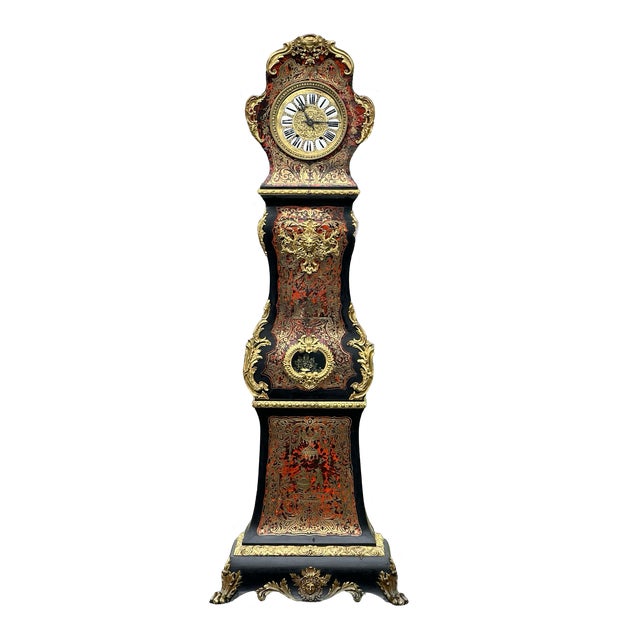 Embark on a journey through time with this striking Antique French Napoleonic Boulle Marquetry Longcase Clock, crafted...
