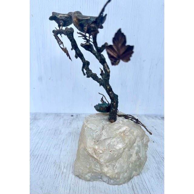Mid 20th Century Unusual Vintage Mid Century Modern Brass Tree Birds Nest Eggs Sculpture With Marble Base For Sale - Image 5 of 10