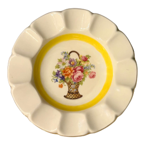 American Artware Yellow Flower Basket Porcelain Catchall