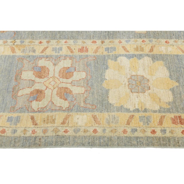 14x17 Hand-Knotted Modern Oushak Rug Premium Hand-Spun Wool Blue/Earth Tones For Sale In New York - Image 6 of 10