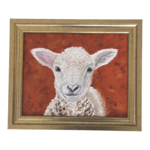 Lamb Sheep Portrait English Traditional Impressionism Anique White Burnt Orange Original Oil Painting by Cleo Plowden
