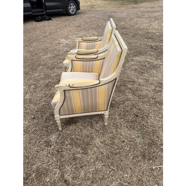 Large 19th Century Velvet French Louis XVI Bergere or Armchairs - A Pair For Sale - Image 11 of 15