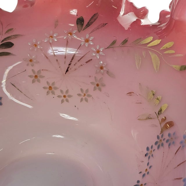 Metal Exquisite 1850-83 Eg Webster Pink Peach Blow Bride’s Basket – Silver Repoussé For Sale - Image 7 of 12