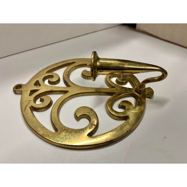 Late 20th Century Vintage Circular Brass Wall Candle Scone For Sale - Image 5 of 8