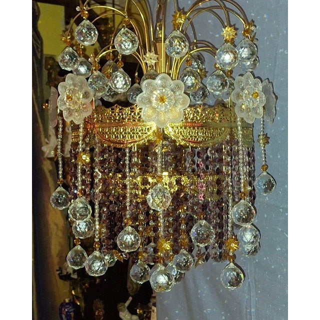1960's Opulent Hollywood Regency Amethyst/ Cut Crystal Floral & Sphere Whimsical Chandelier by Palwa For Sale - Image 18 of 18