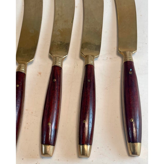 Mid 20th Century Rosewood & Brass Individual Butter Cream Desert Knives Set of 4 For Sale - Image 4 of 9