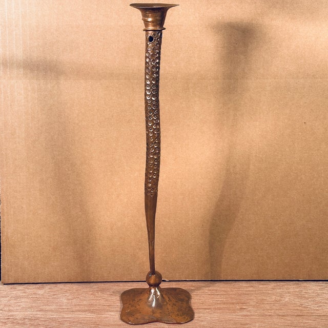 Hessel Studios "Lesson of the Moth" Arts & Crafts Hammered Copper Candle Holder For Sale - Image 4 of 11
