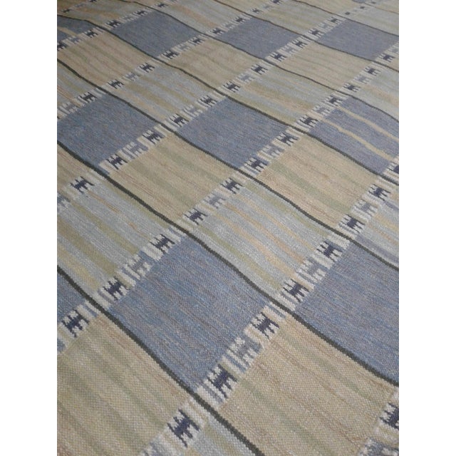 Modern Scandinavian Style Handmade Wool Rug in Beige With Geometric Pattern For Sale In New York - Image 6 of 6
