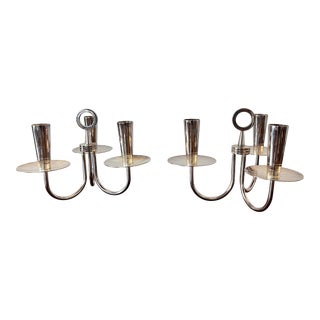 Pair of Mid 20th Century Tommi Parzinger Candle Holders Silver Plated Candelabra For Sale