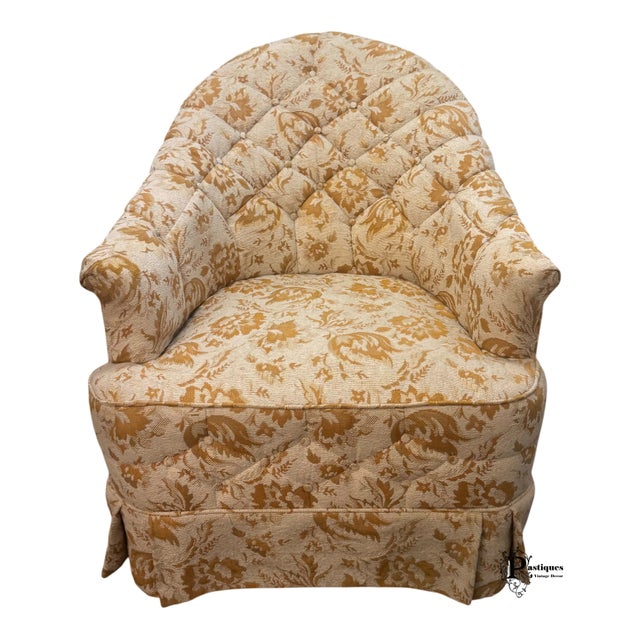 Vintage Mid Century Style Tufted Printed Upholstered Barrel Back Chairs - Pair For Sale - Image 4 of 12