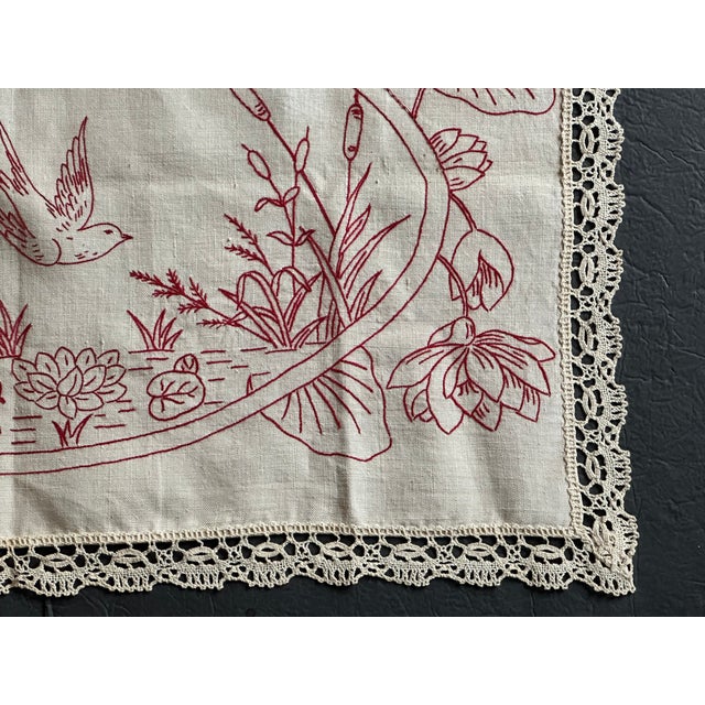 Antique Red Work Embroidery Panel | Chairish