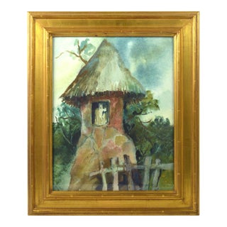 Modernist Painting in Good Giltwood Cassetta Frame Signed For Sale