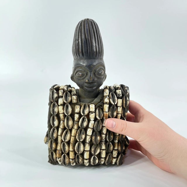 Black Early 20th Century Yoruba Ibeji Figure with Cowrie Shell Vest Nigeria For Sale - Image 8 of 9
