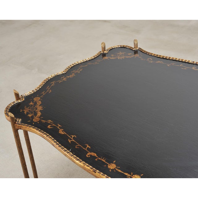 Metal Dennis & Leen Chinoiserie Iron Gilt Tall Tray Cocktail Table For Sale - Image 7 of 18