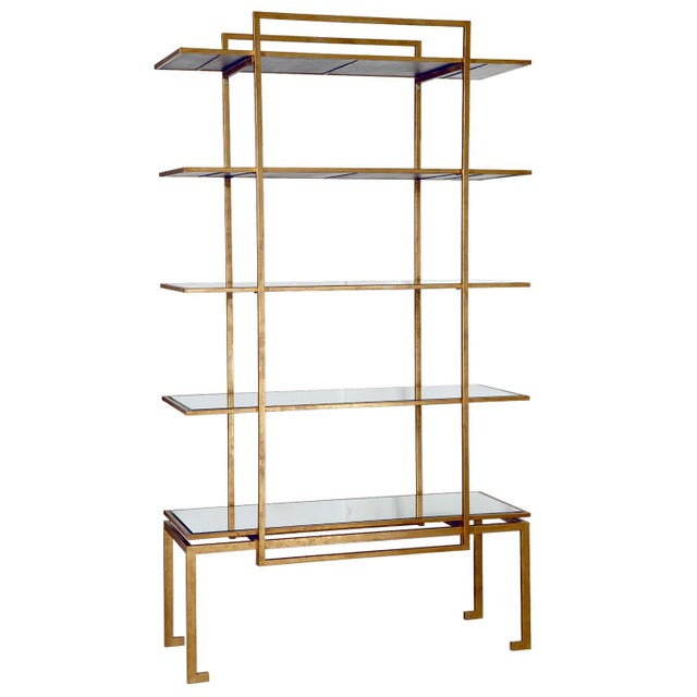 Gorgeous gilt iron and mirrored etagere by Villa & House (formerly Bungalow 5). A discontinued style. Heavy, well made...